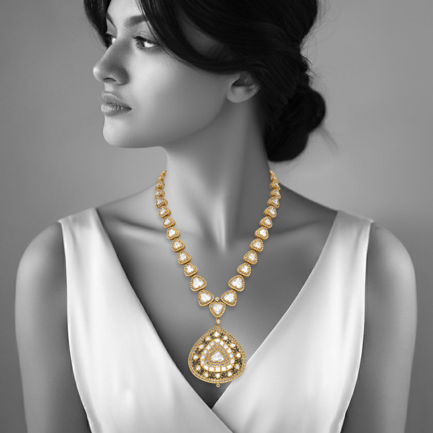 Triangular Polki Pendant with Jadai Detailing and Partash